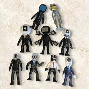 Set Of 9 Skibidi Toilet Mystery Mini Figures Bonkers Action Toys Cake Toppers 3"